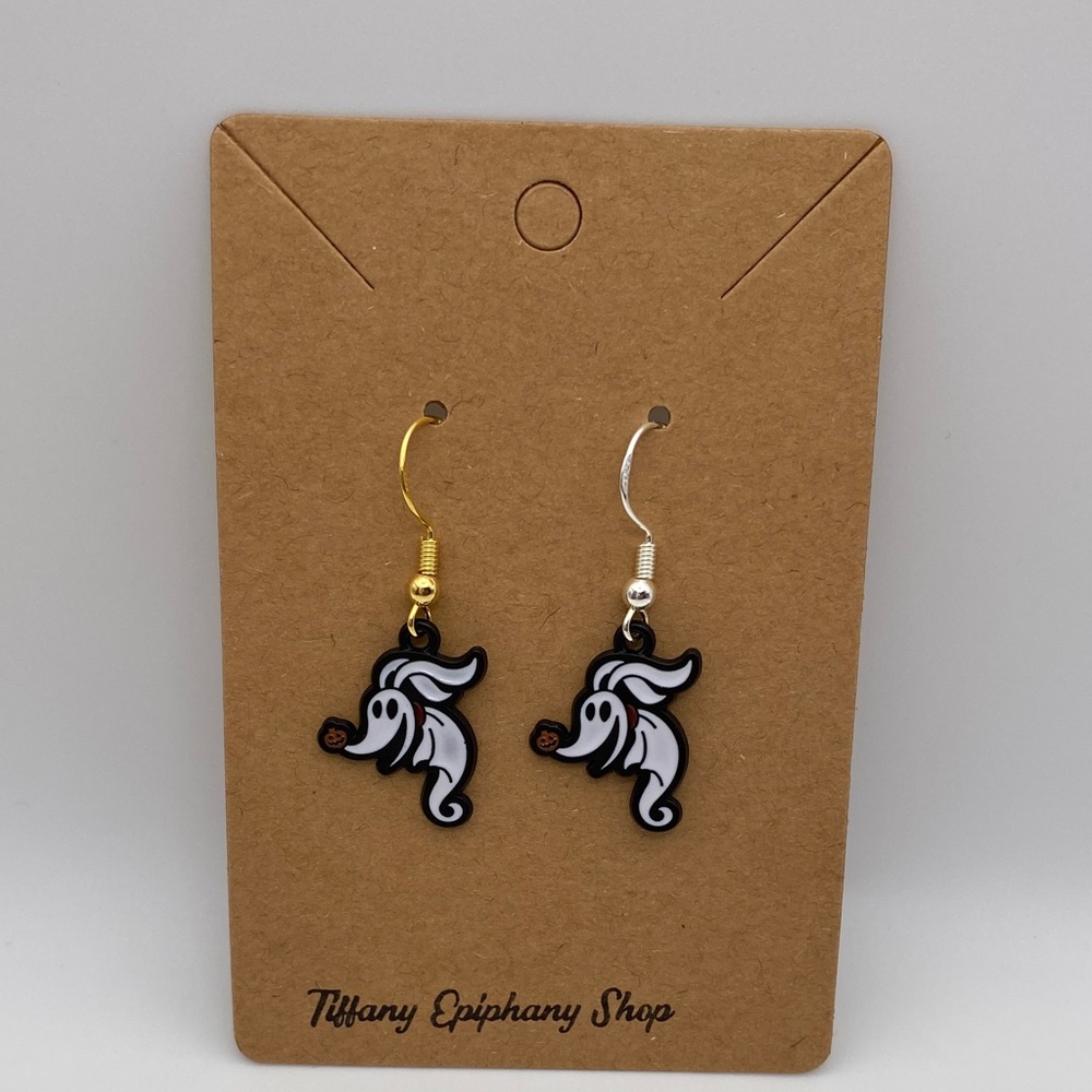 Nightmare Before Christmas inspired Zero earrings with gold or silver hooks